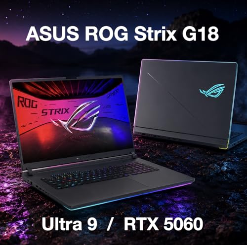 Image of ASUS ROG Strix G18 Gaming Laptop 18 inch 240Hz IPS WQXGA Display (Intel Ultra 9-275HX, GeForce RTX 5060 8GB, 64GB DDR5, 8TB PCIe SSD, RGB KB, Thunderbolt 4, Win 11 Home) w /Dockztorm Wireless Mouse