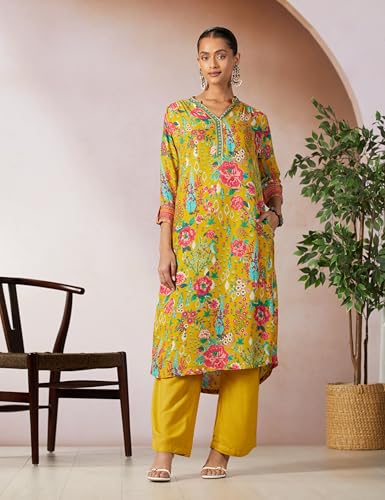Image of BIBA Women Viscose Straight Fit Liva Straight Printed Kurta