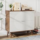 Tribesigns File Cabinet with 2 Drawers, Lateral Filing Cabinet for A4/Letter/Legal Size, Office Storage Cabinet Printer Stand for Home Office, Living Room, Walnut and White