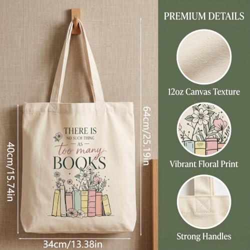LCOLYDM 1 Pack Book Lovers Gifts, Canvas Reading Tote Bag For Women — photo 2