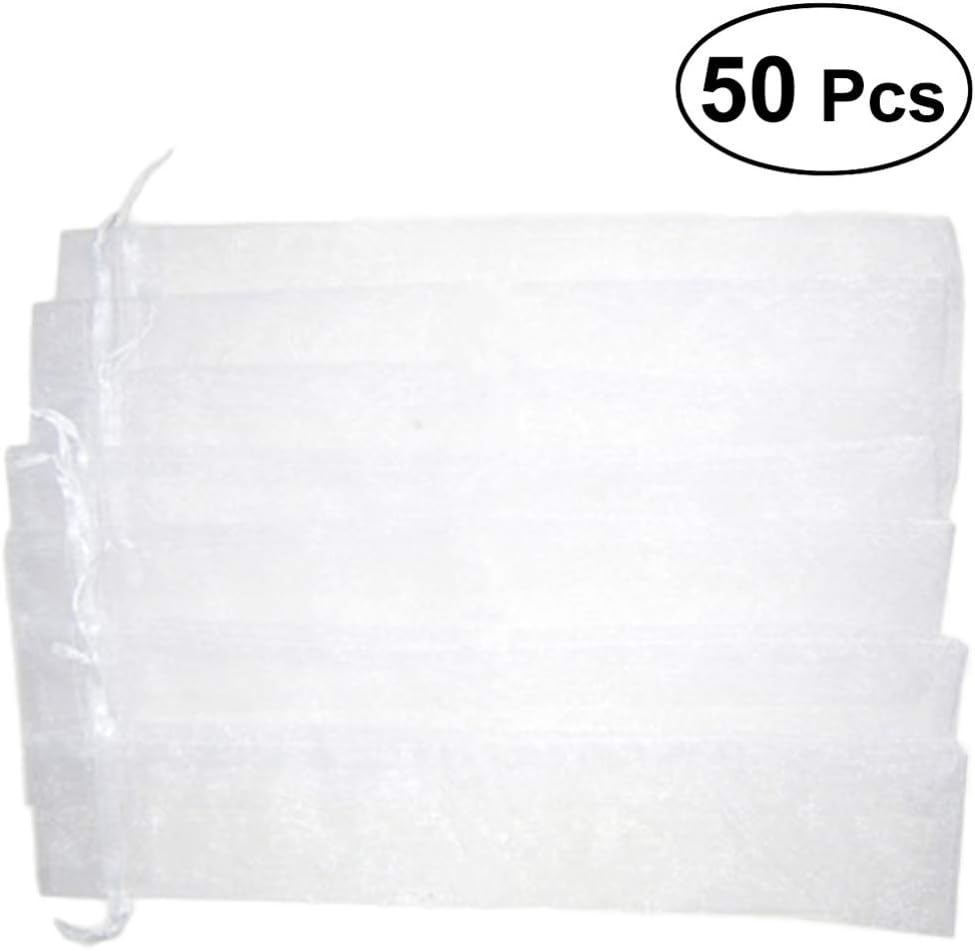 50 Pack Organza Bags Drawstring Organza Bag White Folding Hand Fan Pouch Wine Bottle for Wedding Candy Jewelry Party Favors 26×6cm - Image 3