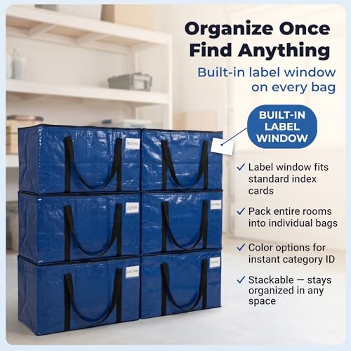 Image of ClearSpace Heavy Duty Moving Bags or Storage Bag - Large Moving Boxes with Backpack Straps, Zippers & Handles - Perfect for Moving, College Dorm, Traveling, Camping, Christmas Decorations, 8 Pack