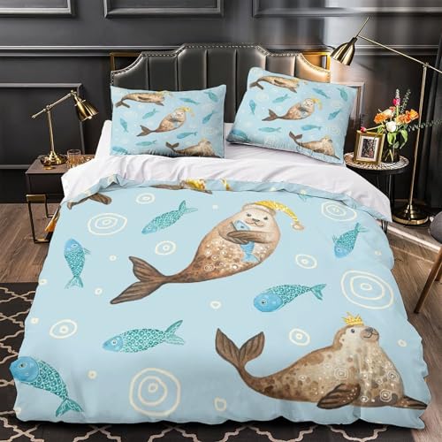 Housse de couette hypoallergique animaux marins enfant - 2