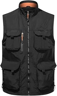 Alloaone Men's Photographer Waistcoat Tool Many Pocket Mesh Work Sleeveless Fleece Warm Jacket