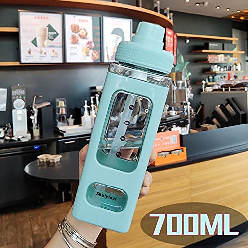 Image of LHOTSE FreeSip Cute Square Water Bottle for School with Straw & Leakproof Lid - Large Capacity Kawaii Bottle for Kids, Girls & Office Use (Green)
