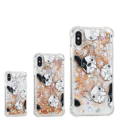 Qiaogle Teléfono Caso - Funda de TPU Flowing Liquid Floating Glitter Stars Quicksand Carcasa Cover para Apple iPhone X (5.8 Pulgadas) - YB89 / Bulldog