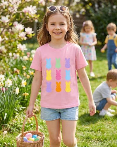 Image of Ritatte Kids Girls Easter Shirt Cute Bunny Rabbit Graphic T-Shirt Happy Easter Tees Funny Casual Short Sleeve Tops 7-12Y