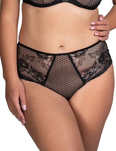 Vivisence Bragas Elegantes De Talle Alto con Encaje Floral Comodidad Y Estilo para El Día A Día Diseño Clásico Y Sofisticado Espalda De Malla De Doble Pliegue, Negro,44