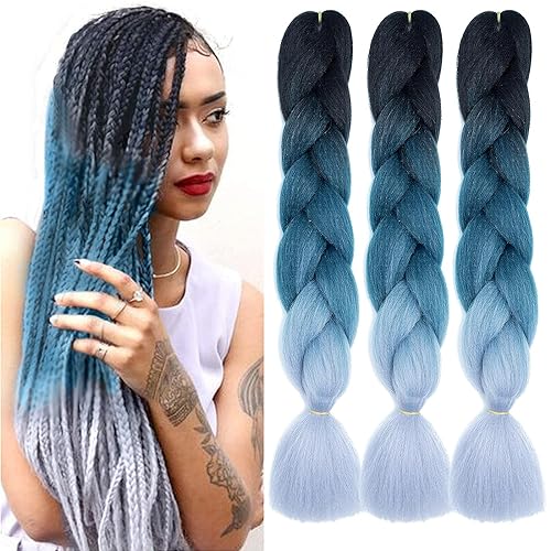 Xtrend 24 pouces 3Packs Ombre 3Tones cheveux tressés Jumbo synthétique cheveux tressés Ombre haute température tresses synthétiques au Crochet Extensions de cheveux (3Packs