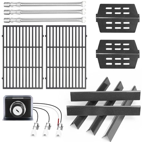 Grill Parts for Weber Genesis 300 (2011-2016 Front Control) &ndash; Cast Iron Genesis Grill Grates, 304 Stainless Burner Tubes, 17.5" Flavorizer Bars + Igniter Kit, Fits Genesis E310 E320 E330 S310 S330
