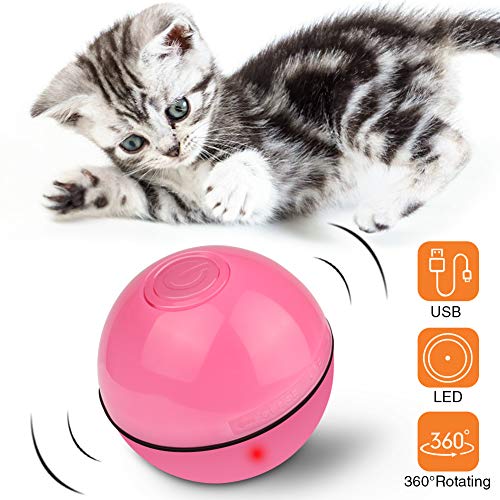 DIAOPROTECT - Gato de juguete eléctrico con bola de giro automático de 360 grados, recargable por USB, bola interactiva para gatos eléctrica con luz LED para gatitos
