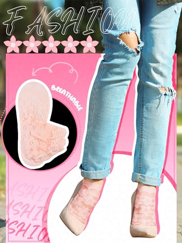 Image of 10 Pairs Womens Lace Ankle Socks Non Slip Low Cut and No Show Lace Socks Sets for Loafers Flats