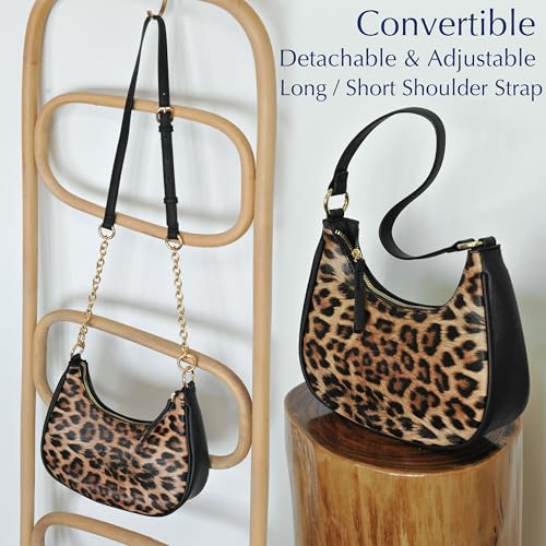 Crescent Shoulder Bag for Women Leopard Print Vegan Leather Crossbody with Chain Strap Underarm Purse4