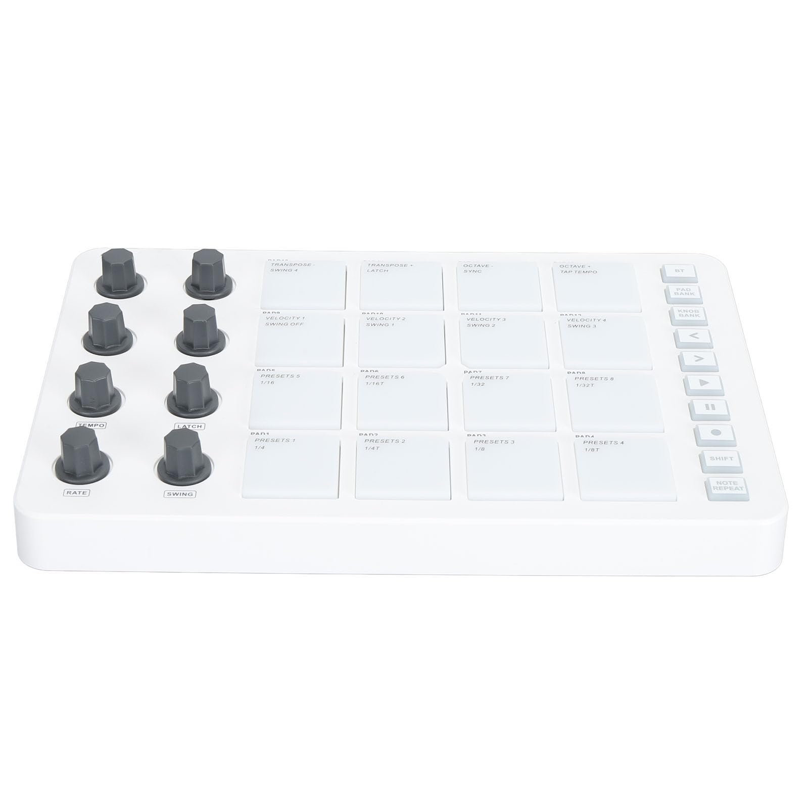 Controlador MIDI inalámbrico con 16 pads de batería RGB y 8 perillas giratorias, compatible con DAWs populares, ideal para producción musical móvil y fabricación de ritmos portátil