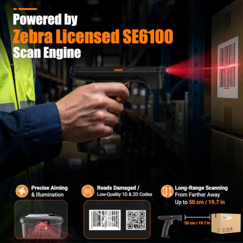 Image of FARSET R20H Android 14 Barcode Scanner with Zebra Licensed SE6100 Engine, 10000mAh, Handheld PDA Mobile Computer with Pistol Grip, 4G LTE, 4GB+64GB, 5.45 inch, IP67, GPS for Warehouse & Logistics