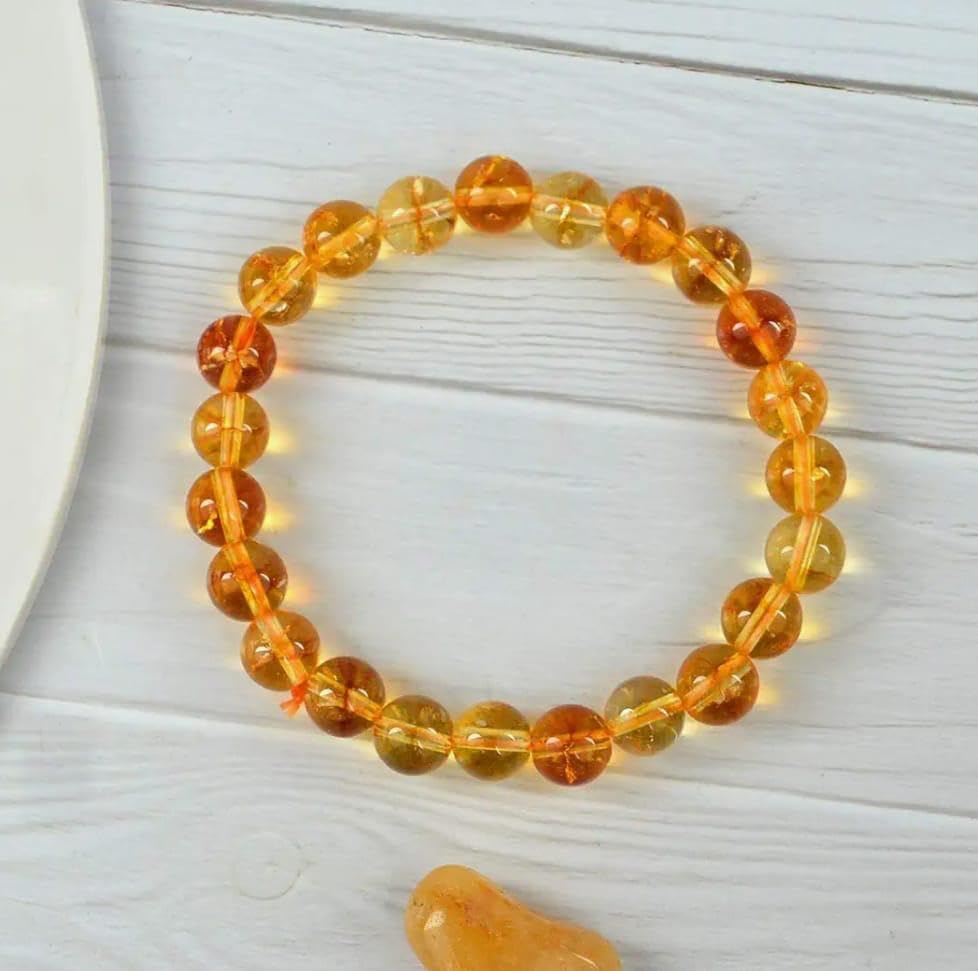 Image of Natural Citrine Crystal Bracelet for Men & Women - 8mm Yellow Citrine Gemstone Bead Bracelet for Wealth, Prosperity, Success, Reiki, Chakra Healing, Meditation & Positive Energy (Pack of 1)