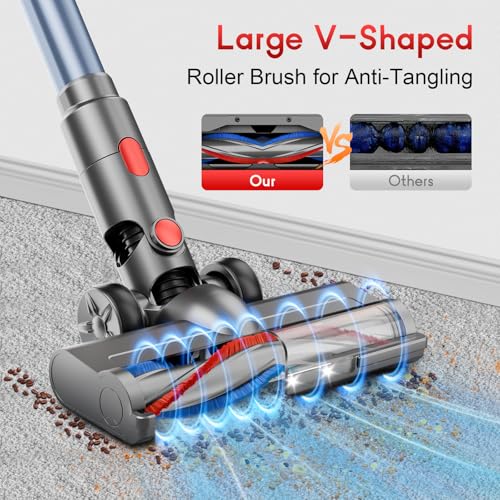 Image of BSNAW Cordless Stick Vacuum Cleaner - Rechargeable, 35Kpa Powerful Vacuums with Detachable Battery, LED Display, 45Mins Runtime, 8 in 1 Handheld Vacuum for Hardfloor & Carpets Pet Hair, Red