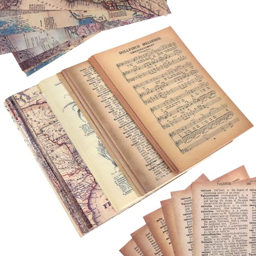 BILLIOTEAM 120Pcs Junk Journal Pages Vintage Handmade Scrapbook Sheets, Including