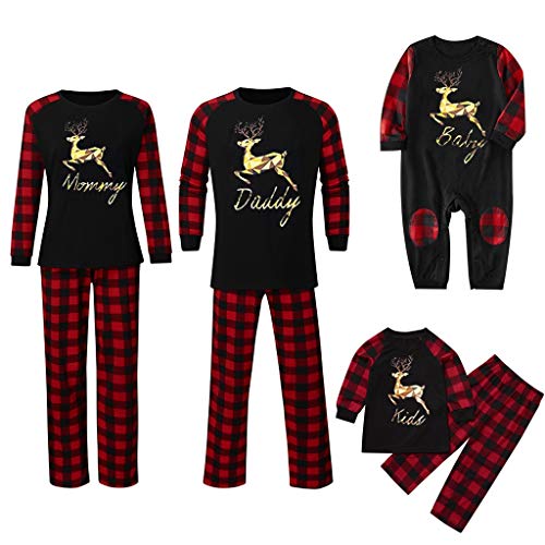 KFSO Matching Family Pajamas Sets Christmas PJ's with Deer Printed Tee and Plaid Pants Loungewear (Men, L)