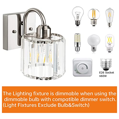 Image of Bathroom Vanity Light, Modern, Brushed Nickel, 2 Light, 13.78x7.09x8.28 inches, Wall Mount, Non Removable, Indoor, E26 Socket, Dimmable, LED