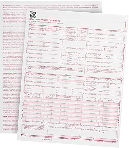 Securitydocs 500 Cms-1500 Health Insurance Claim Forms, Laser/Inkjet Compatible (Hcfa Form 1500 Version 02-12) 8.5X11, 500 Forms (59211) #TOP4