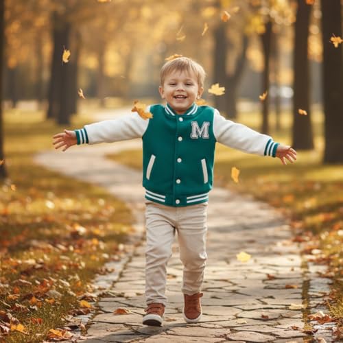 Image of Volunboy Kids Baseball Jacket Varsity Letterman Coat Fall Winter Fleece Bomber Vintage Outerwear