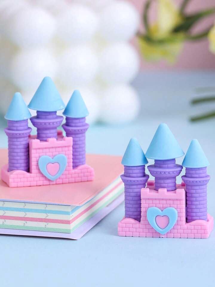Image of AK Store (Pack of 4) 3D Cute Cartoon Shape Rubber Pencil Erasers, School Stationery for Kids, Boys Girls, Birthday Return Gifts (Princess Castle)