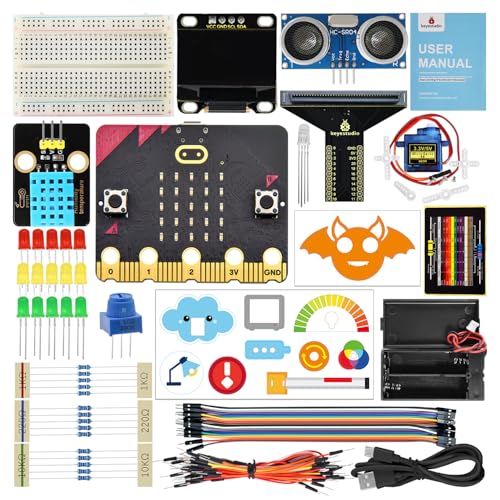 KEYESTUDIO Micro:bit Basic Starter Kit for Teens & Beginners - Electronics Learning Kit with Sensors LEDs & Tutorials | STEM Education Projects for Coding(Micro:bit Included)