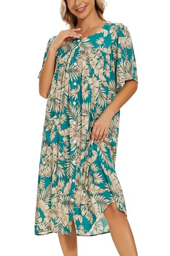 Image of COSUNIONY House Dresses for Women Cotton Short Sleeve House Coat Buttons Down Dusters Robe with Pockets S-XXL