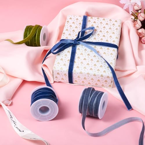 PH PandaHall PandaHall 30 Yards Single Face Velvet Ribbons Green Blue Velvet Ribbon 3/8 Inch Satin Ribbon for Gift Wrapping Hairbow Making Party Wedding Decor,9.5~10mm - Image 2