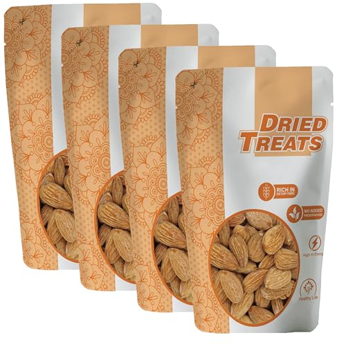 Image of Dried Treats Almond Roasted & Salted 1000g (250g X 4) Dry Fruits- Badam Roasted | Crunchy, Healthy & Delicious Vegan-Friendly Nut Snack | Rich in Protein, Fiber, Healthy Fats, Calcium & Dietry Fibre | Roasted Badam Best for Brain Health and Muscle Function | Lightly Salted Almonds for Energy.