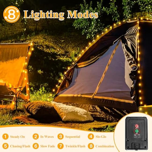 Ollny Solar String Lights Outdoor, 66FT 200LED Solar Fairy Lights with 8 Modes, Waterproof Fairy Light for Outside Yard Garden Patio Camping Party Wedding(Warm White)