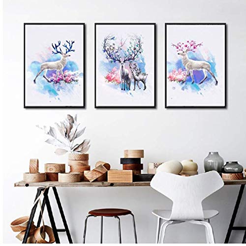 Peinture modulaire toile art mur photos elan aquarelle 50x70cm sans cadre finition soignee