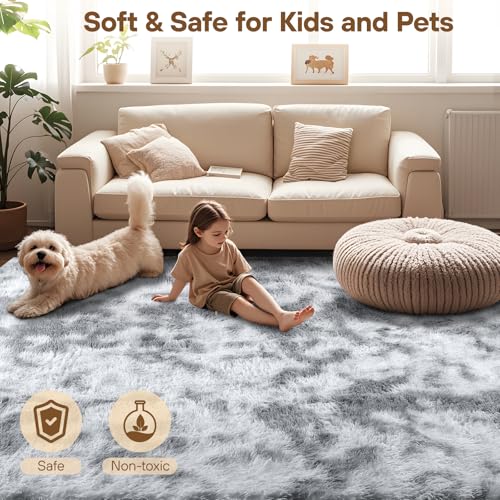 Grand tapis gris à poils longs antidérapant et ultra moelleux - 3