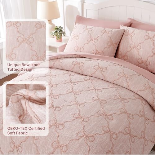 Twin Comforter Set with Sheets for Girls-5 Pieces Twin Bedding Sets with Pink Comforter, Sheets, Pillowcase & Sham for Kids (Pink Diamond, 66" X 86")