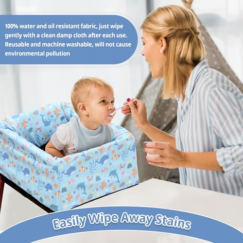 Image of BALAPET Resuable Waterproof High Chair Cover for Restaurant, Thick Soft Baby Chair Protector Cover for Wooden or Restaurant High Chair, Protect Against Messy Meals and Dirty (Oceans)
