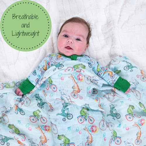 Image of LollyBanks Baby Blanket, 100% Cotton Muslin Swaddle for Baby Boys and Girls, Soft and Breathable 47 x 47 Inches Receiving Blanket, Lightweight Newborn Swaddle Blankets, Registry (Animal Bike Print)
