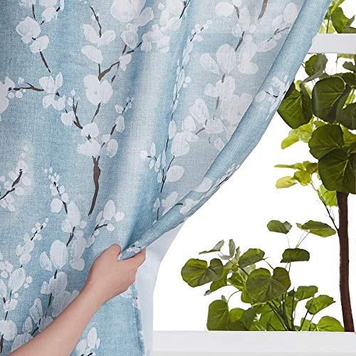 Fmfunctex Blue-White Kitchen Curtains for Bathroom Floral Small Canvas Tier Curtains for Bathroom Basement Windows 24