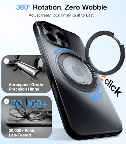 Image of TORRAS for iPhone 16 Pro Case 360 Magnetic Stand O3 Fitness Series, [Fit for MagSafe] [360 Rotating Kickstand] 4X Mil-Grade Shockproof, Camera Control Button, Slim, Translucent Obsidian Black