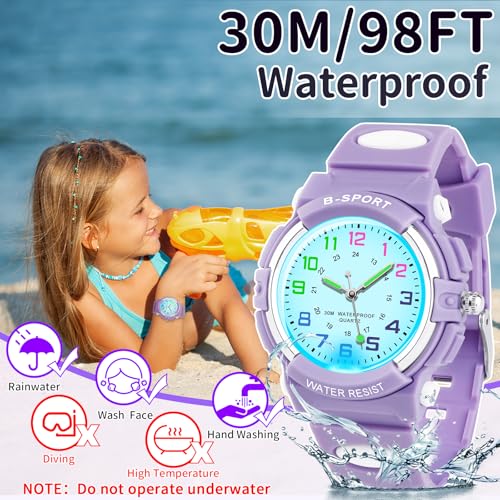 DTKID 7 Colorful Lights Children's Watch Boys Girls, Kids 30 M Waterproof Analog Watches Soft Rubber Band, Easy to Read Dial Time Lessons Wristwatch Children 5-18 Years Old3