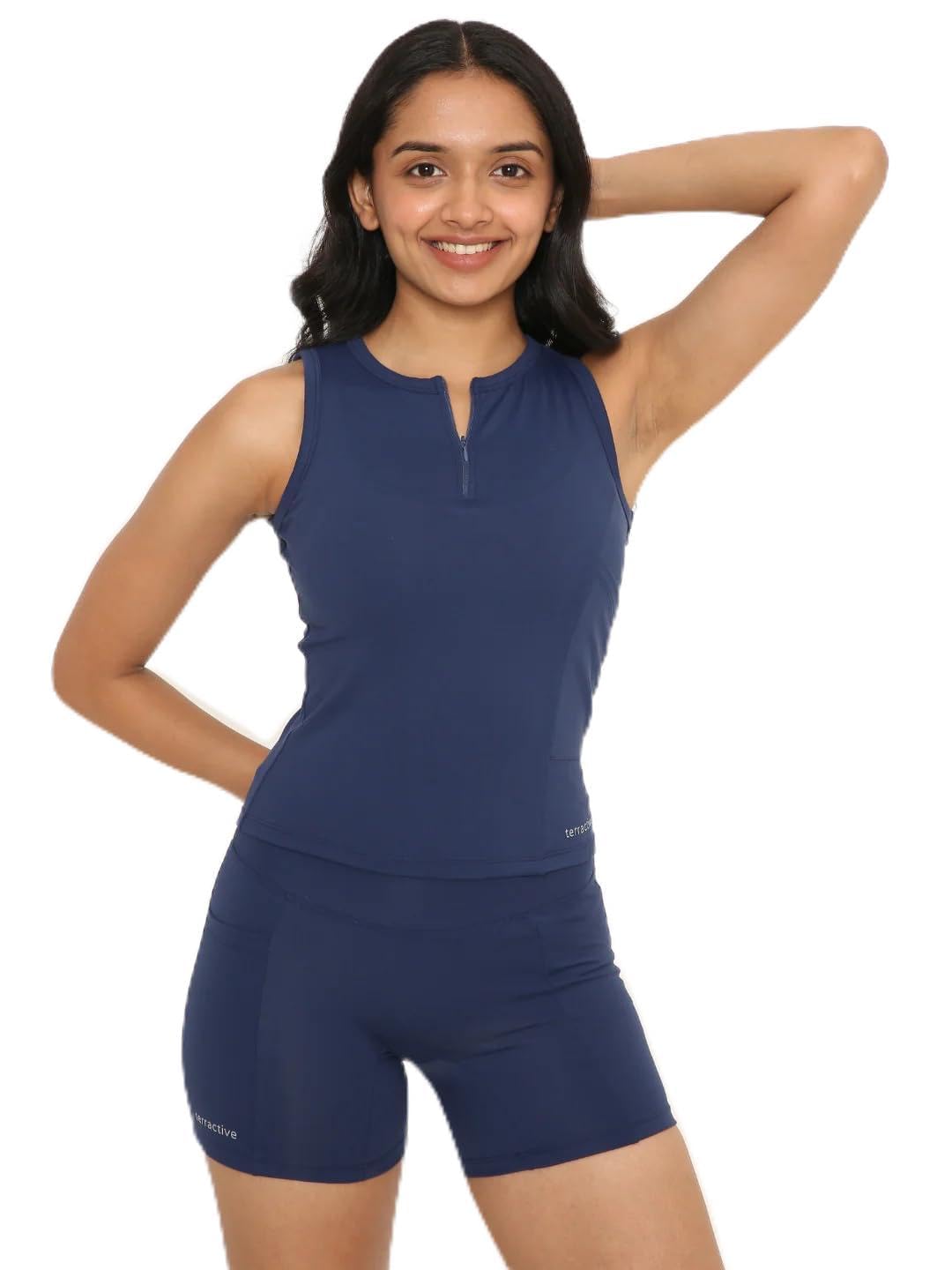 terractive Stretchie™ Zipper Tank Top for Women | Cottony-Soft Stretchable Sweat-Wicking Breathable Activewear Tank for Gym Dance Workouts Black-picture-22
