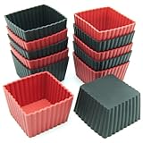 Freshware 12-Pack Silicone Mini Square Reusable Cupcake and Muffin Baking Cup, Black and Red Colors