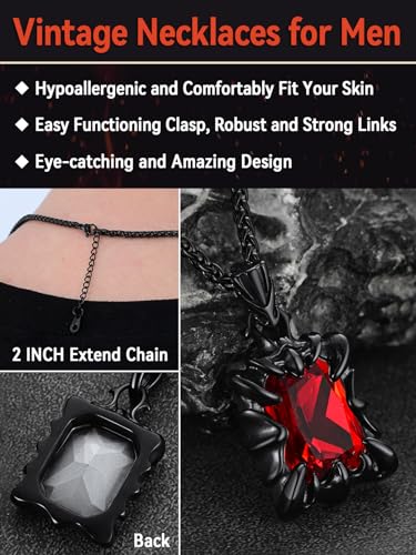 FaithHeart Gothic Dragon Claw Necklace for Men, Punk Biker Stainless Steel Amulet Pendant with Black/Red/Green/Blue Gemstone, Gift Box4