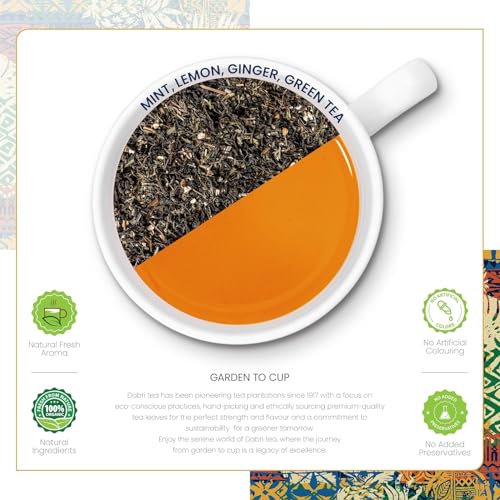 Image of Dabri Mint Lemon Ginger Detox Green Tea 32 Dip Tea Bags|Pack of 2 x 16 Tea Bags Each|Rich with Anti-Oxidants|Freshens breathe with Lemon Grass,Mint Leaves,Dry Ginger|Improve Digestion & Manage weight