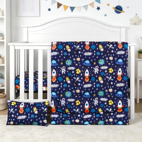 JISEN 3-Piece Crib Bedding Set Space Navy