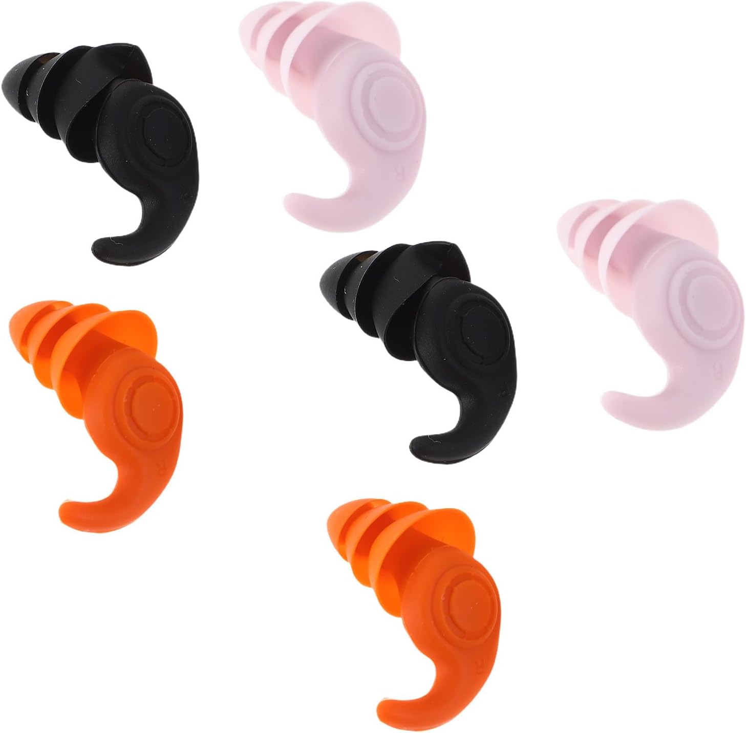 Reusable Silicone Waterproof 3 Pairs Noise Reduction Swim for Swimming Bathing Sleeping with 3-Layer Soundproofing Black Orange Pink