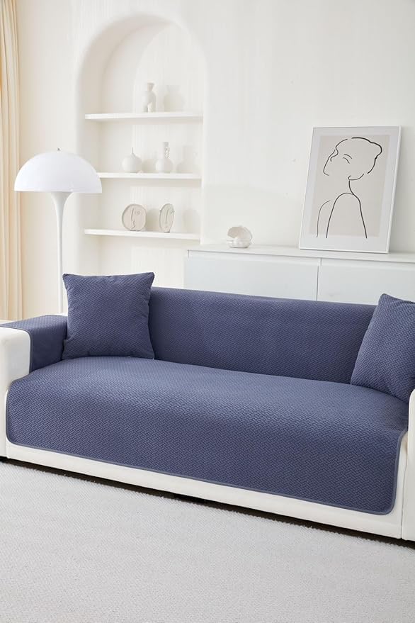 Image of HOMETHREADS Innovative Premium Sofa Cover Set with PVC Backing for Non-Slip Comfort (Navy, 1 Seater Large | 176x90cm)