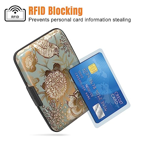 Image of Rimilak Aluminuml Credit Card Holder, Mini Credit Card Wallet RFID Blocking Slim Metal Hard Case for Women Men, Butterfly Flower