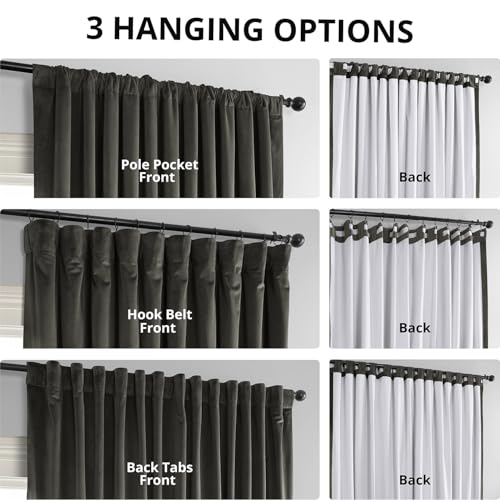 HPD Half Price Drapes Signature Velvet Thermal Blackout Curtains for Living Room 96 Inch Long (1 Panel) Rod Pocket Insulated Blackout Curtains for Bedroom Window Curtains, 100W x 96L, Gunmetal Grey