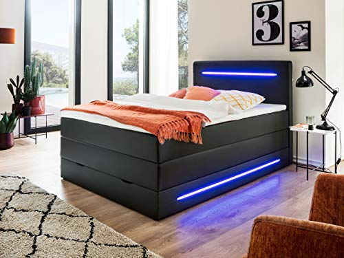 Boxspringbett 120×200 Wonello mit Bettkasten und LED-Beleuchtung